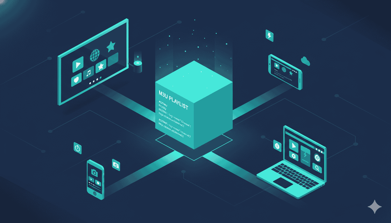 M3U playlist file structure diagram showing how IPTV streaming works
